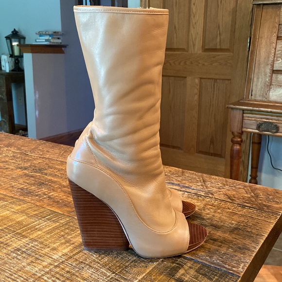 Leon Max Ellis peep toe tan leather wedge bootie - Picture 3 of 15